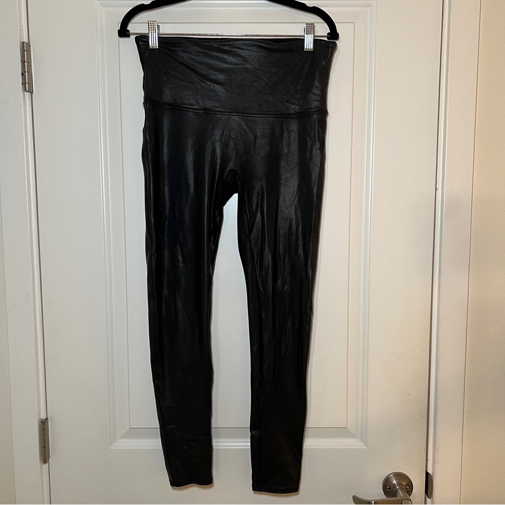 Spanx Black Faux Leather Leggings Size XL Petite